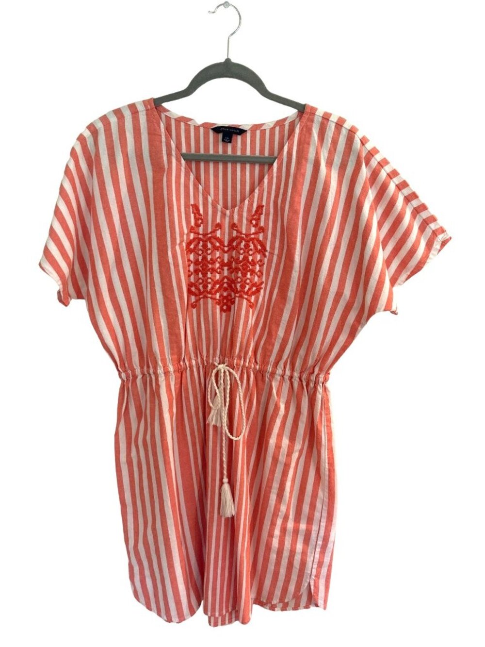Tommy Hilfiger Womens Stripe Embroidered Cotton Dress L Cover Up Beach Swim Pool